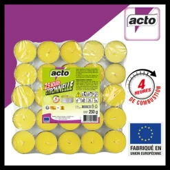 ACTO - Lot de 25 bougies citronnelle compactes: protection 4 heures contre les moustiqu