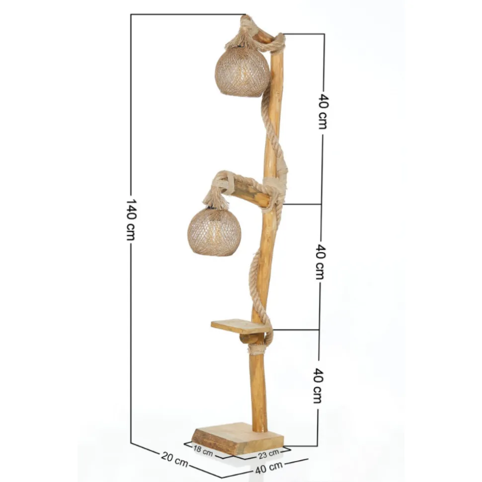 Alex - lampadaire en bois et cordes avec rebord