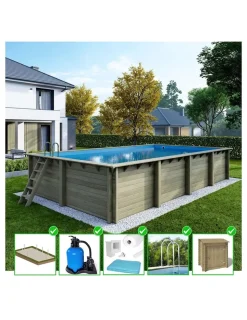 ALTANKA - Piscine en bois aqua 8,5x4,35 - h.1,45 m cadre en métal, sans dalle béton - bas7309ospu+sza - altanka
