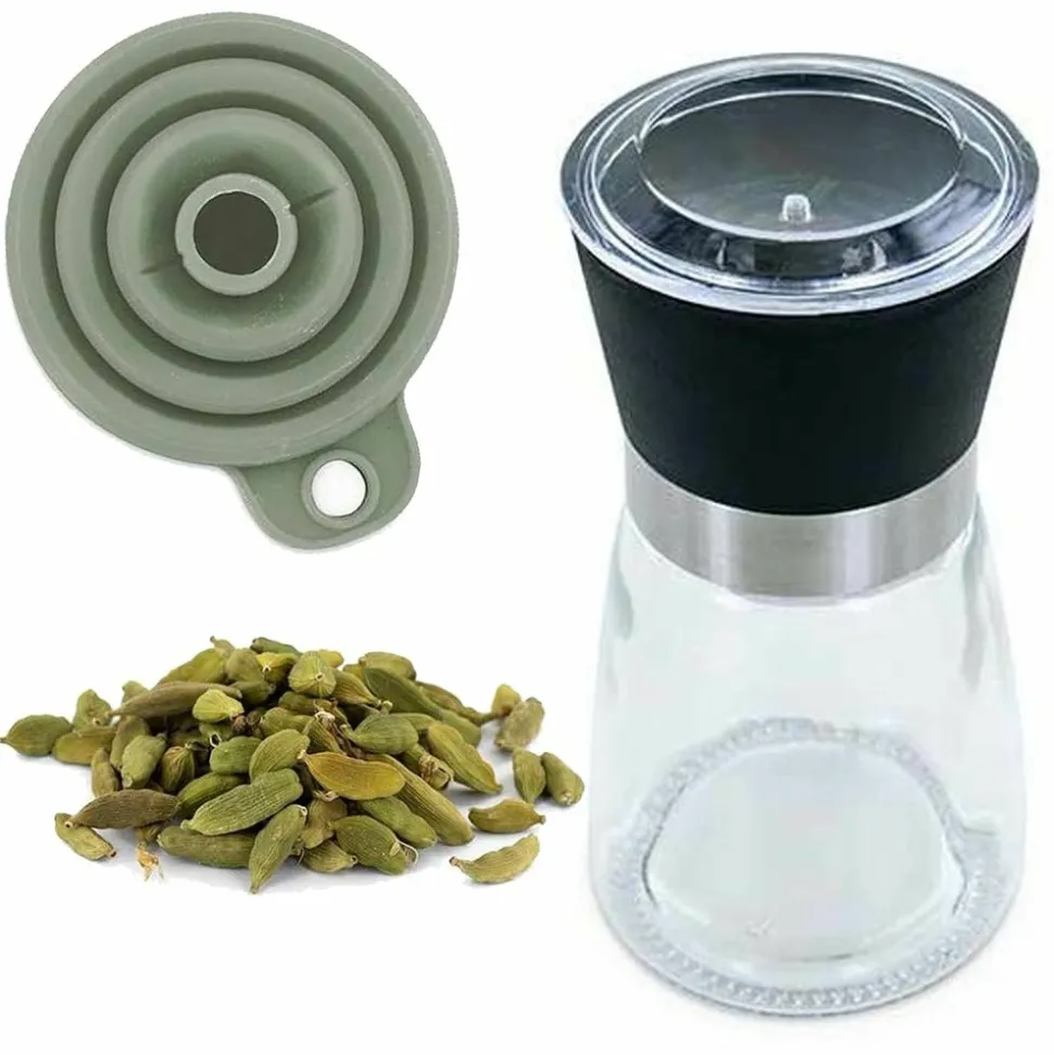 AROMANDISE - Moulin à épices, entonnoir et cardamome verte bio
