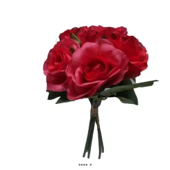 ARTIFICIELLES.COM - Petit bouquet de fausses roses h 27 cm 5 têtes et 1 bouton rose fushia - couleur