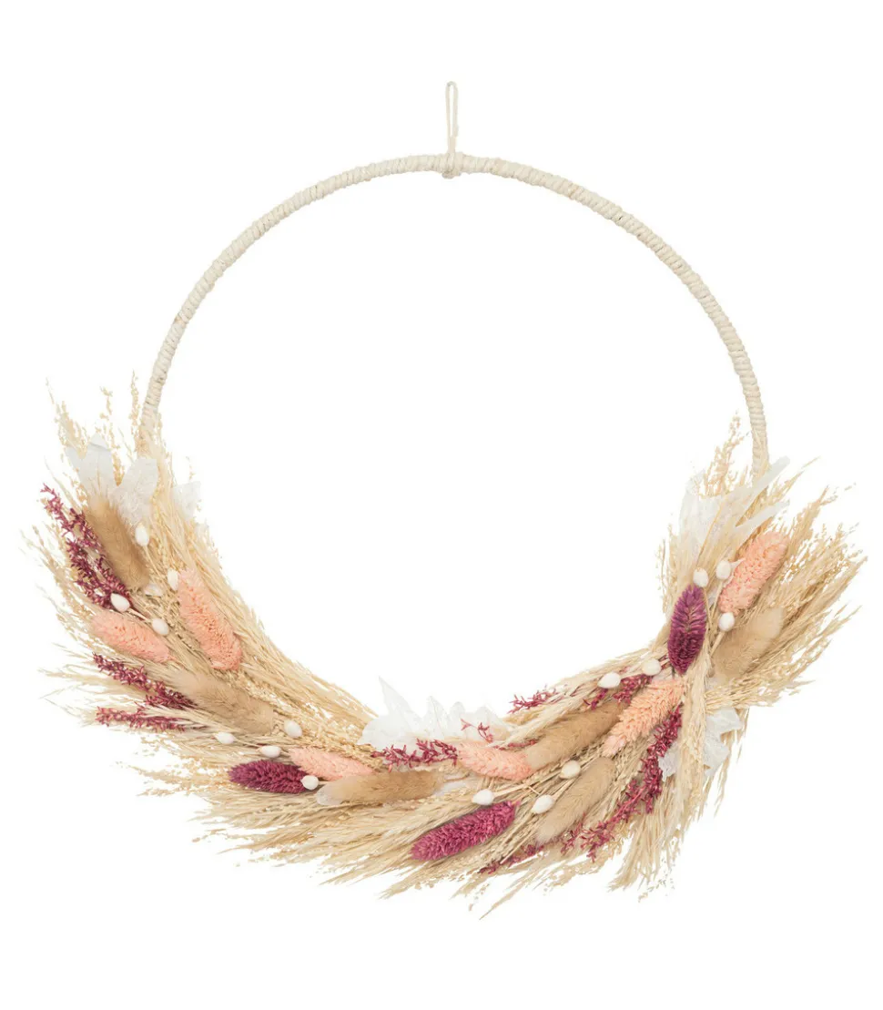 ATMOSPHERA - Couronne de fleurs séchées beige et rose d 36 cm