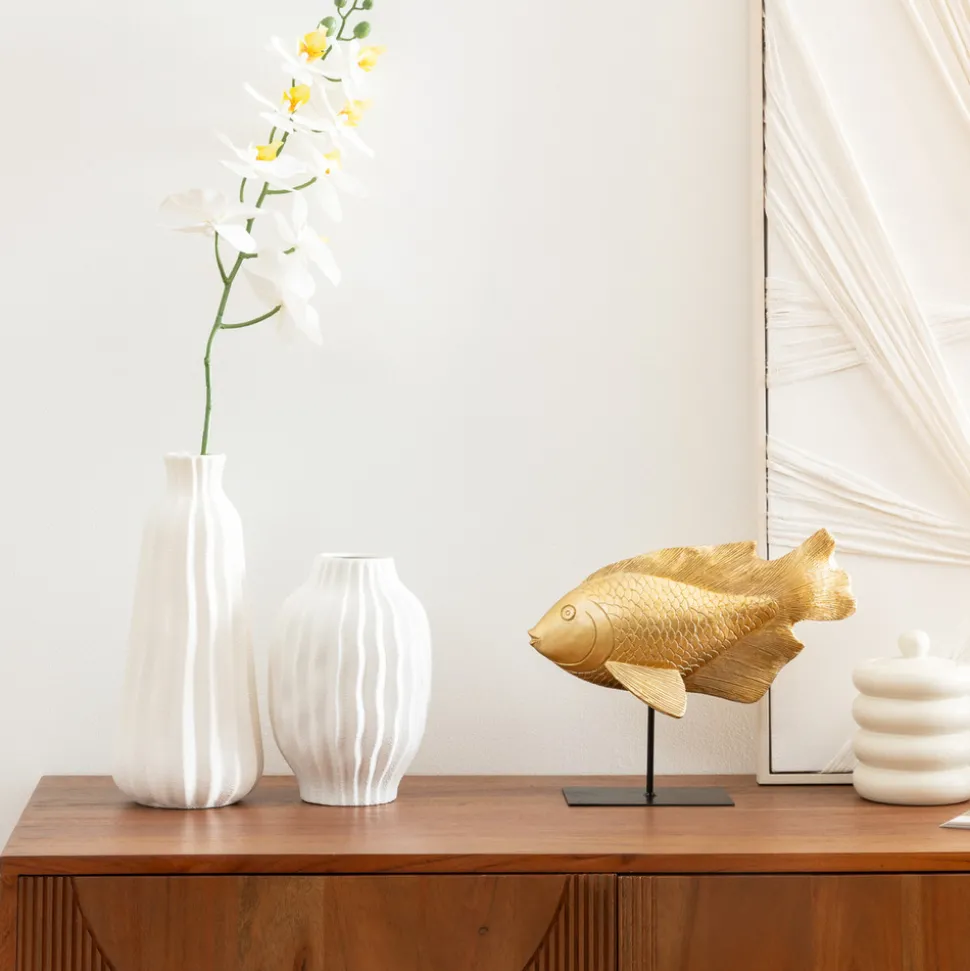 ATMOSPHERA CREATEUR D'INTERIEUR - Vase strié "fernan" céramique blanc h30cm