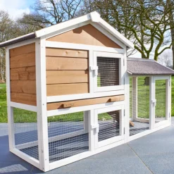 BB LOISIR - Cage clapier enclos lapin extérieur en bois haute qualité pour lapins petits animaux- modèle : 086 belle cour 146x50x86cm