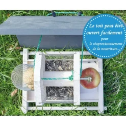 BB LOISIR - Mangeoire oiseaux extérieur à suspendre pour oiseaux sauvages pour jardin balcon distributeur de graines«324 cabane gris blanc»