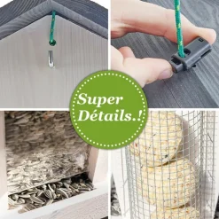 BB LOISIR - Mangeoire oiseaux extérieur à suspendre pour oiseaux sauvages pour jardin balcon distributeur de graines«324 cabane gris blanc»