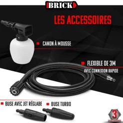 BRICK - Nettoyeur haute pression 1700w - 135 bars sur roues - buse turbo et buse rotativ