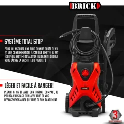 BRICK - Nettoyeur haute pression 1700w - 135 bars sur roues - buse turbo et buse rotativ