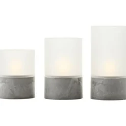 BRILLIANT - Lot 3 lampes a poser led bougie - 2500k - plastique et verre - gris et blanc mat
