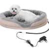 CAMRY - Panier pour chiens et chats électrique chauffant - camry cr7431, rond 76 x 58 cm, laine synthétique douce, 18 w, blanc/marron