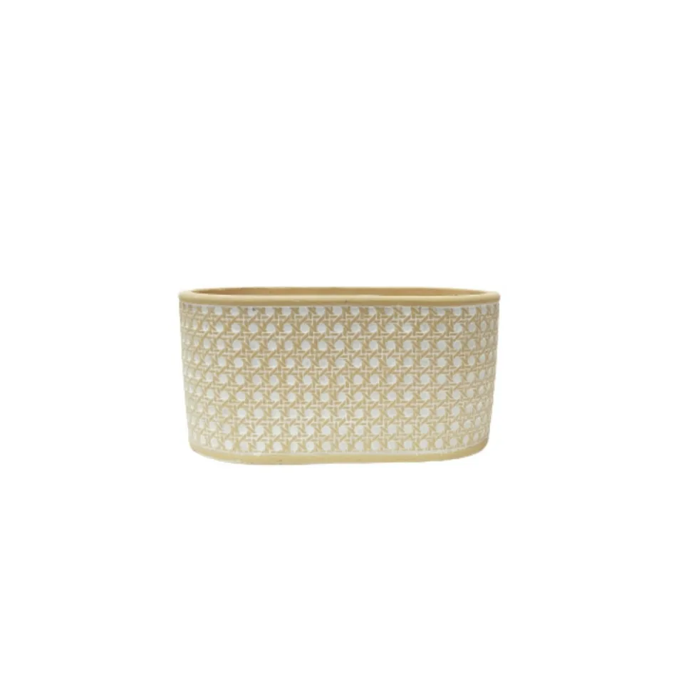 CHEMIN DE CAMPAGNE - Jardinière "cannage" béton beige et blanc 26.5 x 15 x 13 cm
