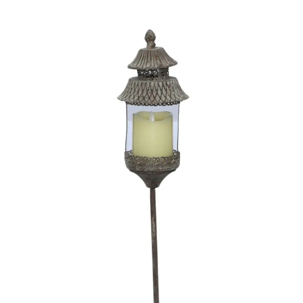CHEMIN DE CAMPAGNE - Lanterne pique extérieur jardin ancienne bougie métal gris 130cm