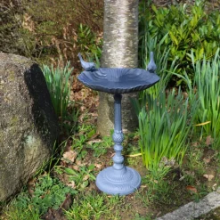 CHEMIN DE CAMPAGNE - Mangeoire à oiseaux sur pied abreuvoir jardin fonte grise 50cm