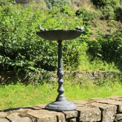 CHEMIN DE CAMPAGNE - Mangeoire à oiseaux sur pied abreuvoir jardin fonte grise 50cm