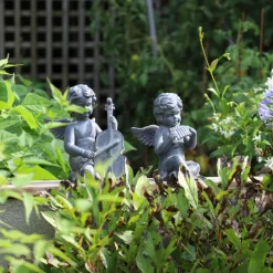 CHEMIN DE CAMPAGNE - Statuette statue sculpture jardin ange flûte béton gris 24.5cm