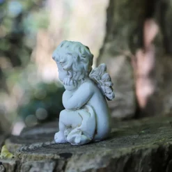 CHEMIN DE CAMPAGNE - Statue statuette sculpture jardin ange chérubin résine blanche 8cm
