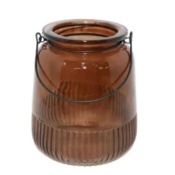 CHEMIN DE CAMPAGNE - Vase "strié" avec anse métallique - ambre pm