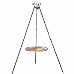 COOK - Barbecue grille de cuisson suspendu en inox 70 cm sur trépied 180 cm