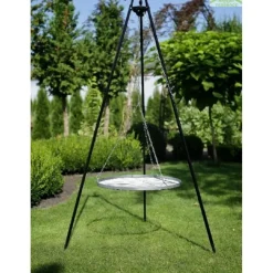COOK - Barbecue grille de cuisson suspendu en inox 50 cm sur trépied 180 cm