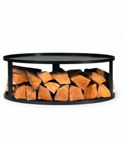 COOKKING - Socle de braséro avec compartiment à bûches, 72cm de diamètre, acier brut, cookking, 111041