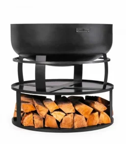 COOKKING - Socle de braséro avec compartiment à bûches, 72cm de diamètre, acier brut, cookking, 111041