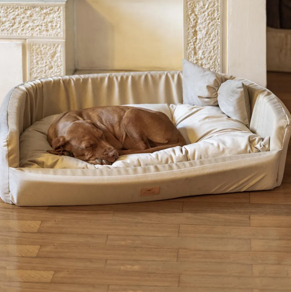Couchage rembourré lit pour chiens harris 80, lavable, avec coussin, tweed et velours, marron