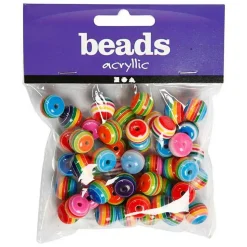 CREOTIME - 100 perles en résine rayées ø 12 mm - multicolore