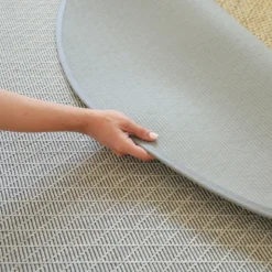 DÉCOWEB - Tapis rond intérieur / extérieur - timika blanc craie - galon gris - ø 120 cm