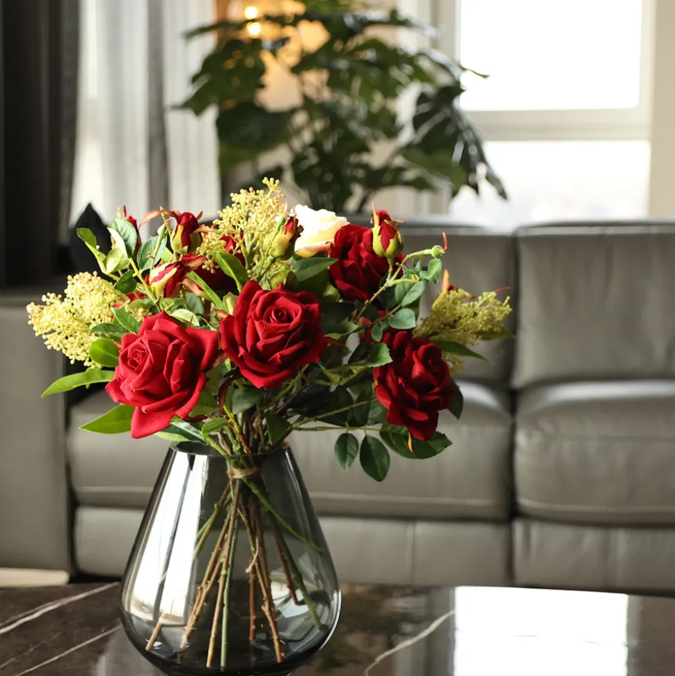 DESIGN PLANTS - Bouquet artificiel entrelacé elena sevilla rouge/blanc