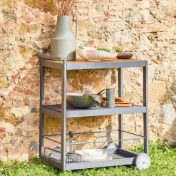 Desserte extérieure 84 cm en aluminium avec roues et poignée albi. Aluminium et polywood. Anthracite. L 84 x p 56 x h 96 cm