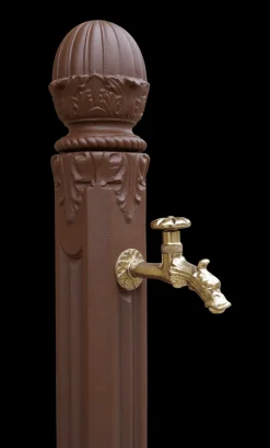 DOMMARTIN - Fontaine borne griffon avec vasque style corten (ral mars 2525) avec robinet colvert dommartin h. 110cm x l. 51cm