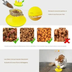 DOWNYPAWS - Canne à pêche pour chat-jouet plateau tournant-platine rose-jouet interactif avec balle