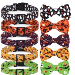 DOWNYPAWS - Collier pour chien d'halloween avec motifs de citrouille, fantôme et chauve - souris taille s : 1,5*40cm vert