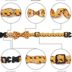 DOWNYPAWS - Collier pour chien d'halloween avec motifs de citrouille, fantôme et chauve - souris taille l : 2,5*60cm noir