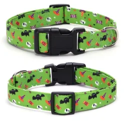 DOWNYPAWS - Collier pour chien d'halloween avec motifs de citrouille, fantôme et chauve - souris taille l : 2,5*60cm vert