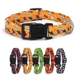 DOWNYPAWS - Collier pour chien d'halloween avec motifs de citrouille, fantôme et chauve - souris taille s : 1,5*40cm jaune