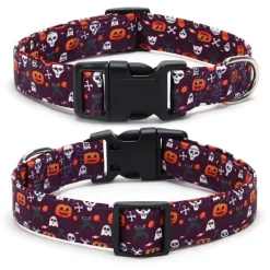 DOWNYPAWS - Collier pour chien d'halloween avec motifs de citrouille, fantôme et chauve - souris xl : 2,5*70cm violet