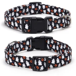 DOWNYPAWS - Collier pour chien d'halloween avec motifs de citrouille, fantôme et chauve - souris xl : 2,5*70cm noir
