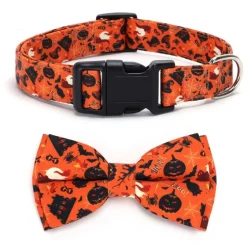 DOWNYPAWS - Collier pour chien d'halloween avec motifs de citrouille, fantôme et chauve - souris taille s : 1,5*40cm couleur orange