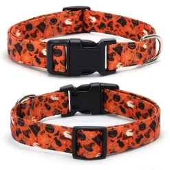 DOWNYPAWS - Collier pour chien d'halloween avec motifs de citrouille, fantôme et chauve - souris taille s : 1,5*40cm couleur orange