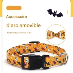 DOWNYPAWS - Collier pour chien d'halloween avec motifs de citrouille, fantôme et chauve - souris xl : 2,5*70cm jaune