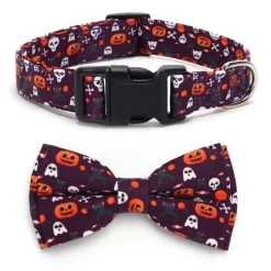DOWNYPAWS - Collier pour chien d'halloween avec motifs de citrouille, fantôme et chauve - souris taille m : 2,0*50cm violet