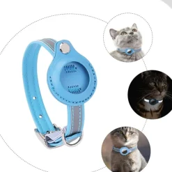 DOWNYPAWS - Collier traqueur gps pour chats et chiens - en cuir synthétique bleu xs