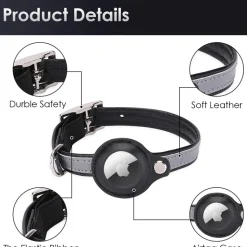 DOWNYPAWS - Collier traqueur gps pour chats et chiens - en cuir synthétique noir s