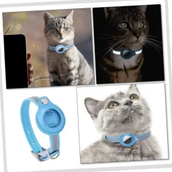 DOWNYPAWS - Collier traqueur gps pour chats et chiens - en cuir synthétique bleu m