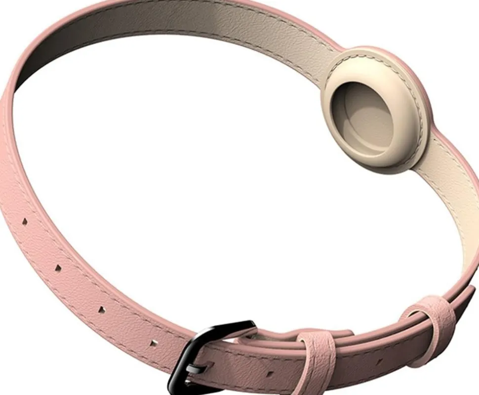DOWNYPAWS - Collier traqueur gps pour chats et chiens - en cuir synthétique rose xs