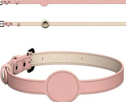 DOWNYPAWS - Collier traqueur gps pour chats et chiens - en cuir synthétique rose m