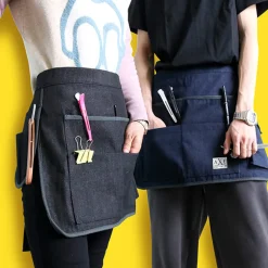 DOWNYPAWS - Court pour jardinage ou bricolage, teinte bleu jean et liberty, poches, coutures renfo-jaune