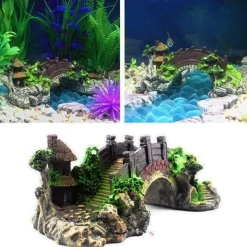 DOWNYPAWS - Décoration d'aquarium-pont en résine pour aquarium-19*7*8.5cm