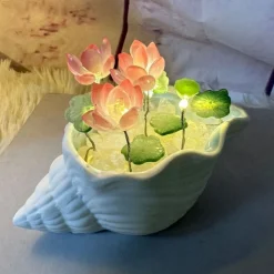 DOWNYPAWS - Décorations de nuit en verre conque en forme de lotus à faire soi - même